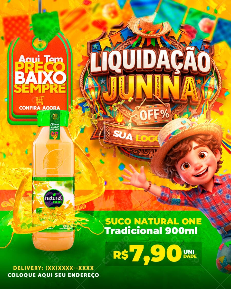 Post Instagram Liquidação Junina Supermercado PSD Editável