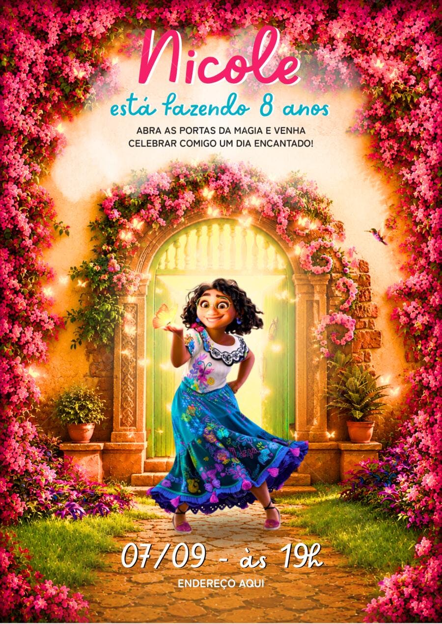 Convite Aniversário Infantil Encanto Mirabel 8 Anos Editável