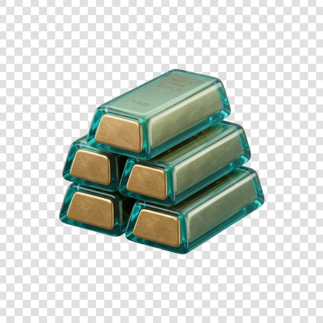 Elemento 3D Barras de Ouro Empilhadas PNG Fundo Transparente