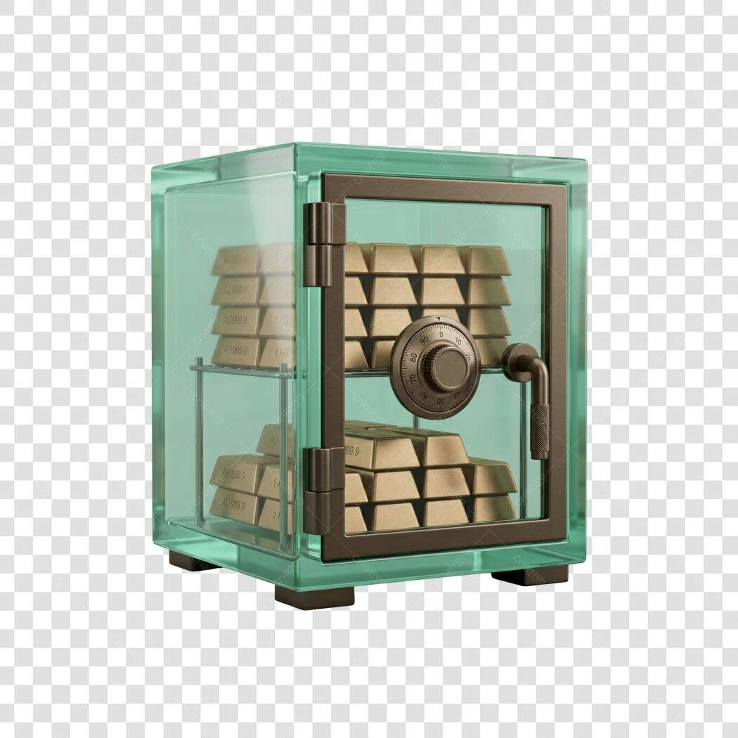 Elemento 3D Cofre Barras Ouro Transparente PNG Fundo Transparente