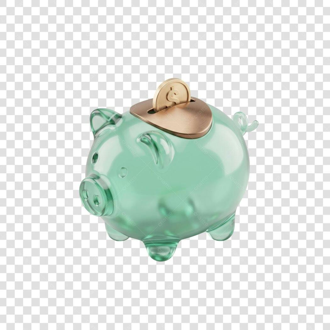 Elemento 3D Cofrinho Porquinho Transparente Moeda PNG Fundo Transparente