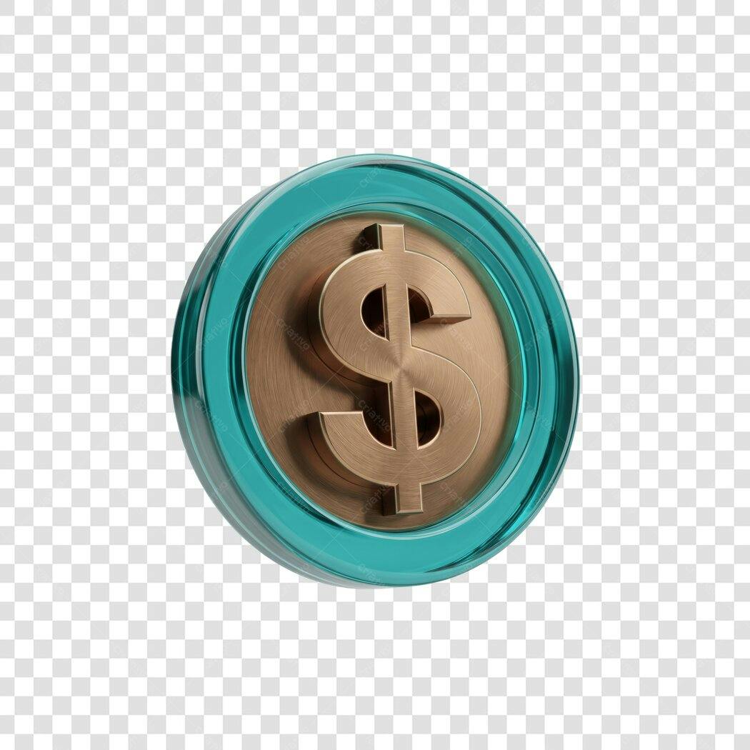 Elemento 3D Dólar Moeda Bronze Turquesa PNG Fundo Transparente