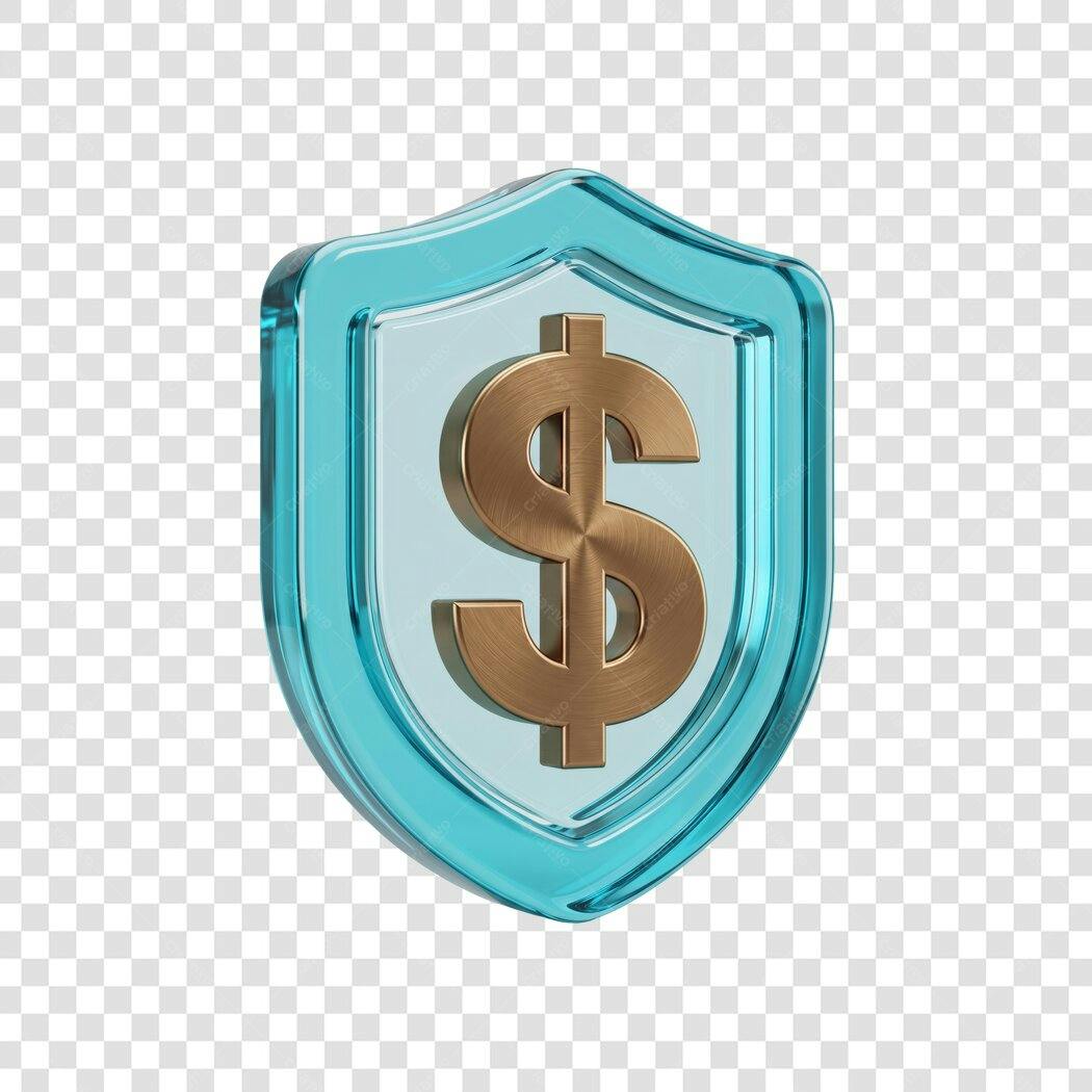 Elemento 3D Escudo Dólar Proteção Financeira PNG Fundo Transparente