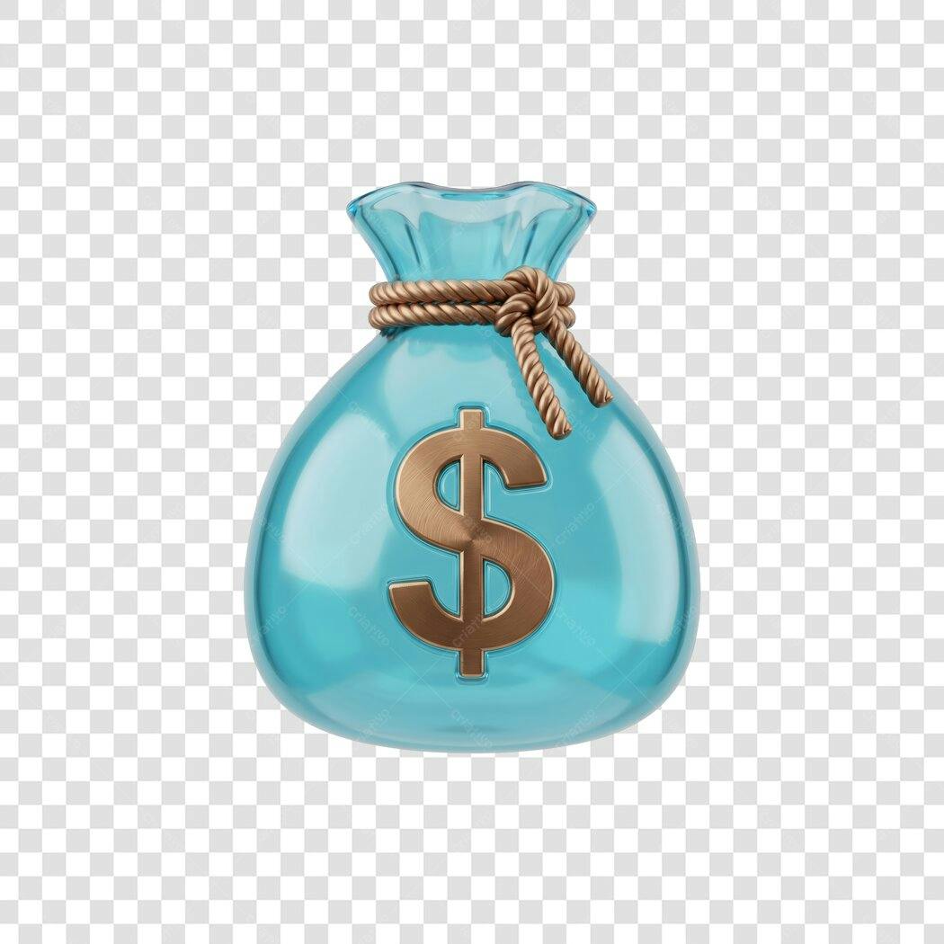 Elemento 3D Saco Dinheiro Azul Dólar PNG Fundo Transparente