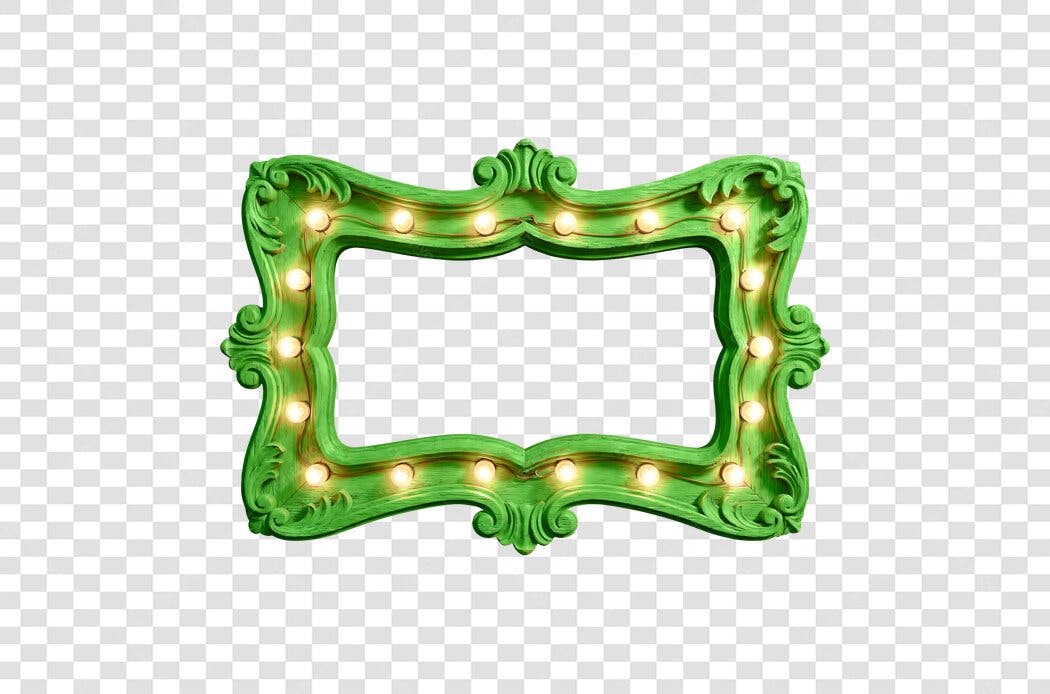 Elemento Decorativo Moldura Verde com Lâmpadas PNG Fundo Transparente