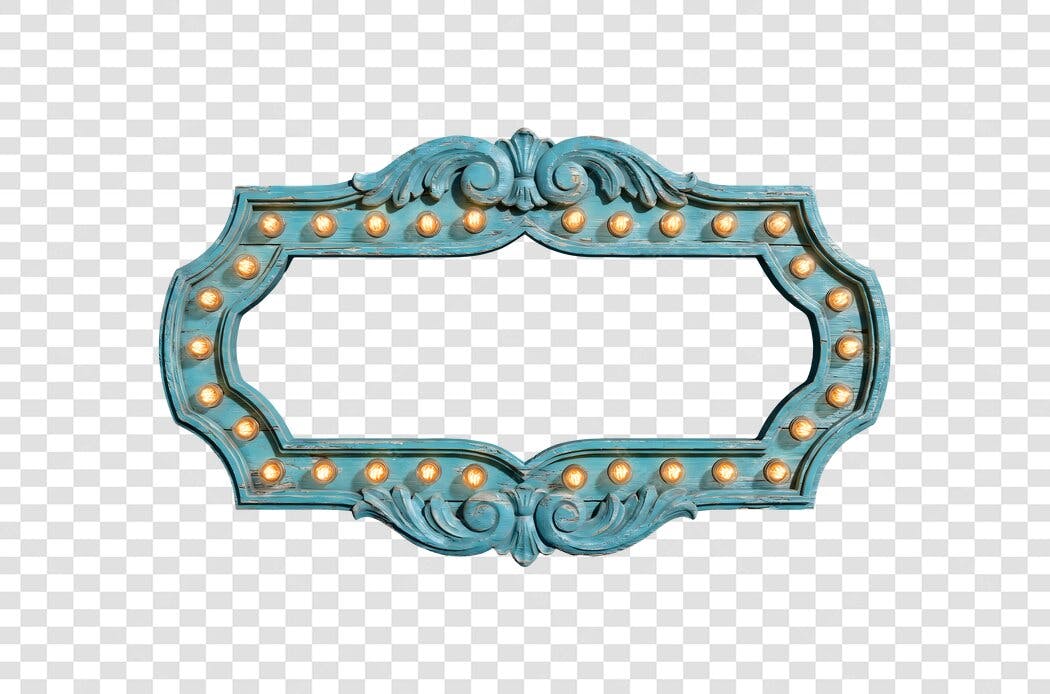 Elemento Decorativo Placa Vintage Azul com Lâmpadas PNG Fundo Transparente