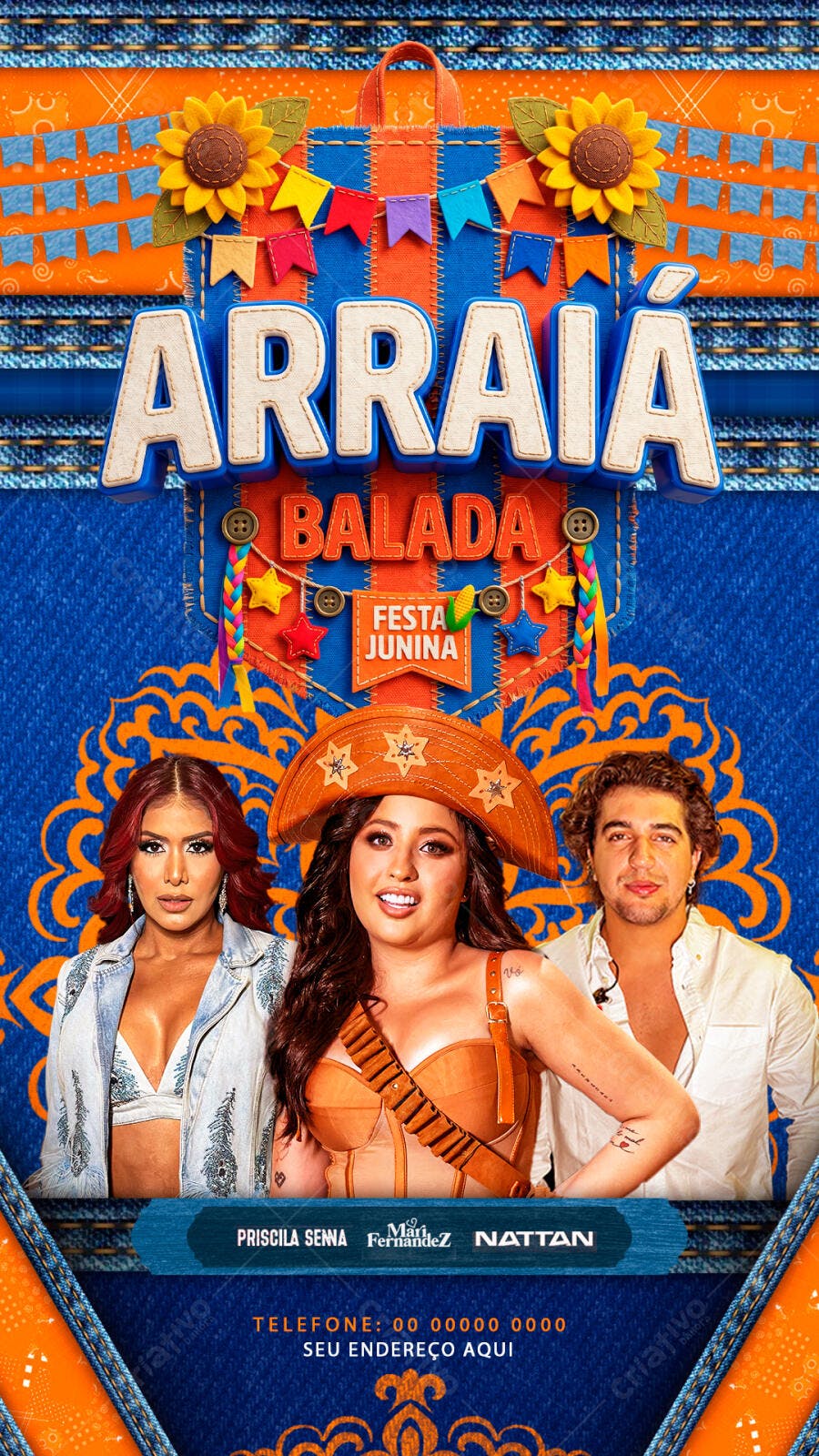 Flyer Arraiá Balada Festa Junina Junho PSD Editável
