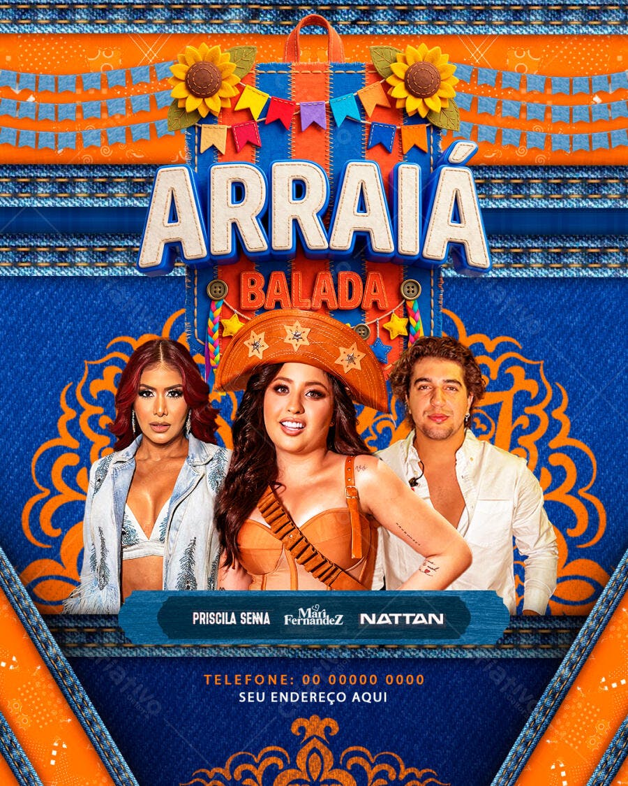 Flyer Arraiá Balada Festa Junina PSD Editável