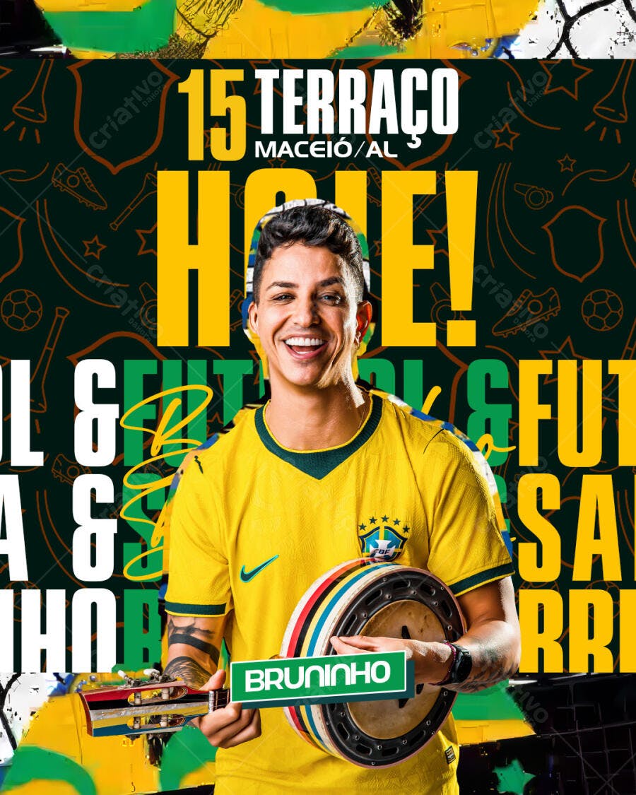 Flyer Futebol Samba Pagode Brasil PSD Editável