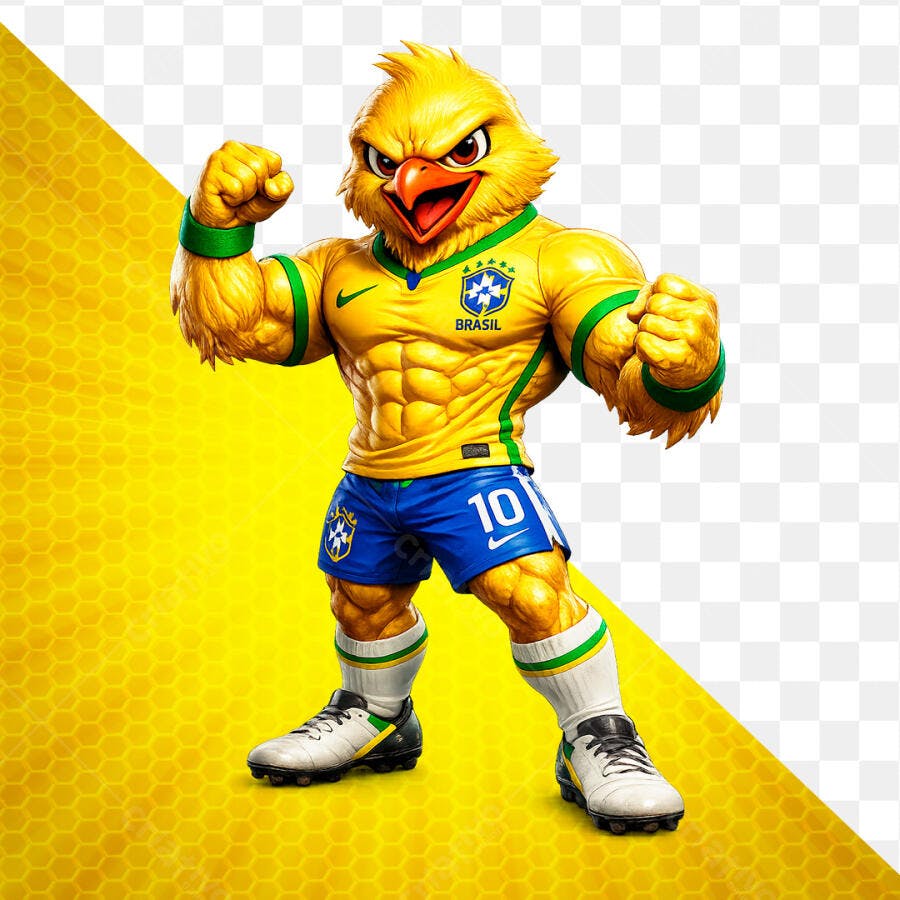 Mascote Canarinho Pistola Brasil Futebol PSD Editável