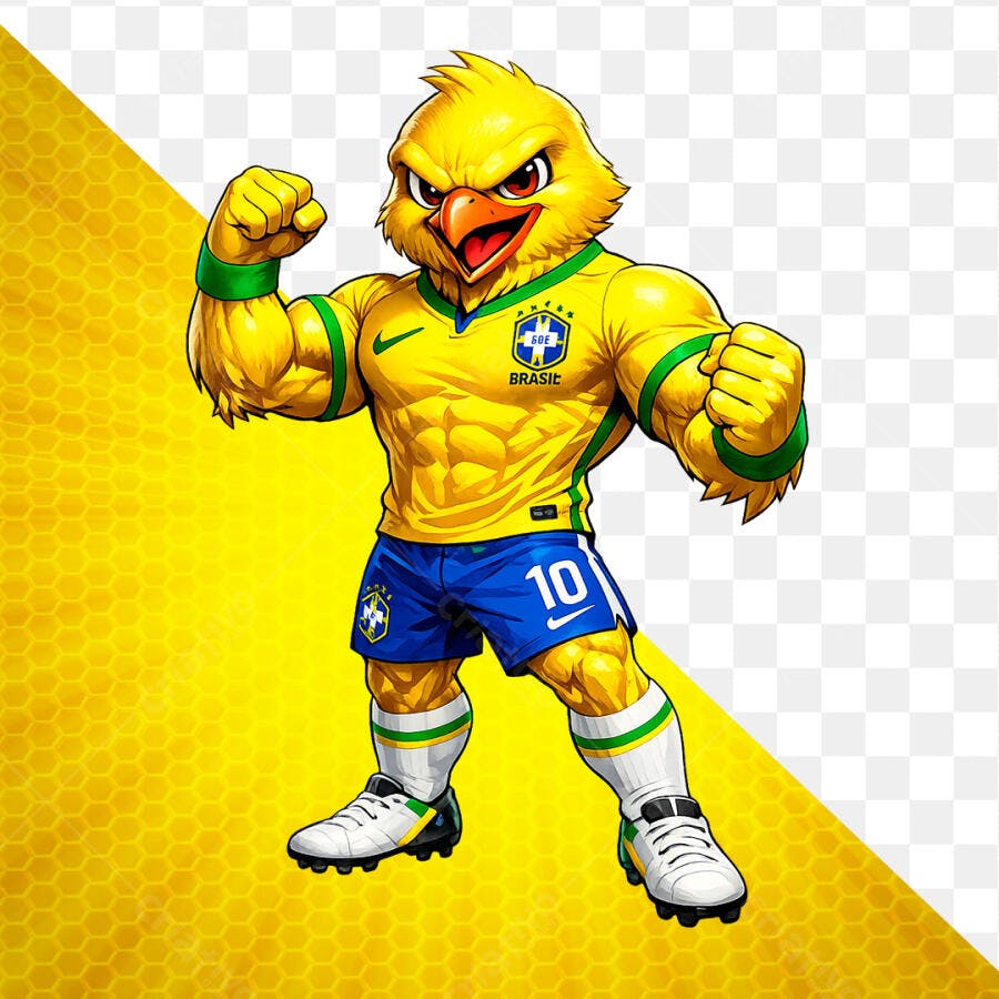 Mascote Canarinho Pistola Futebol Brasil PSD Editável