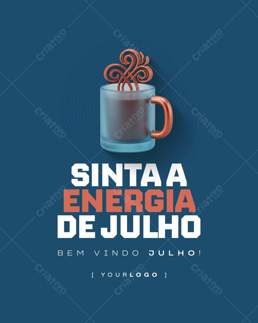 Post Instagram Bem Vindo Julho Café PSD Editável