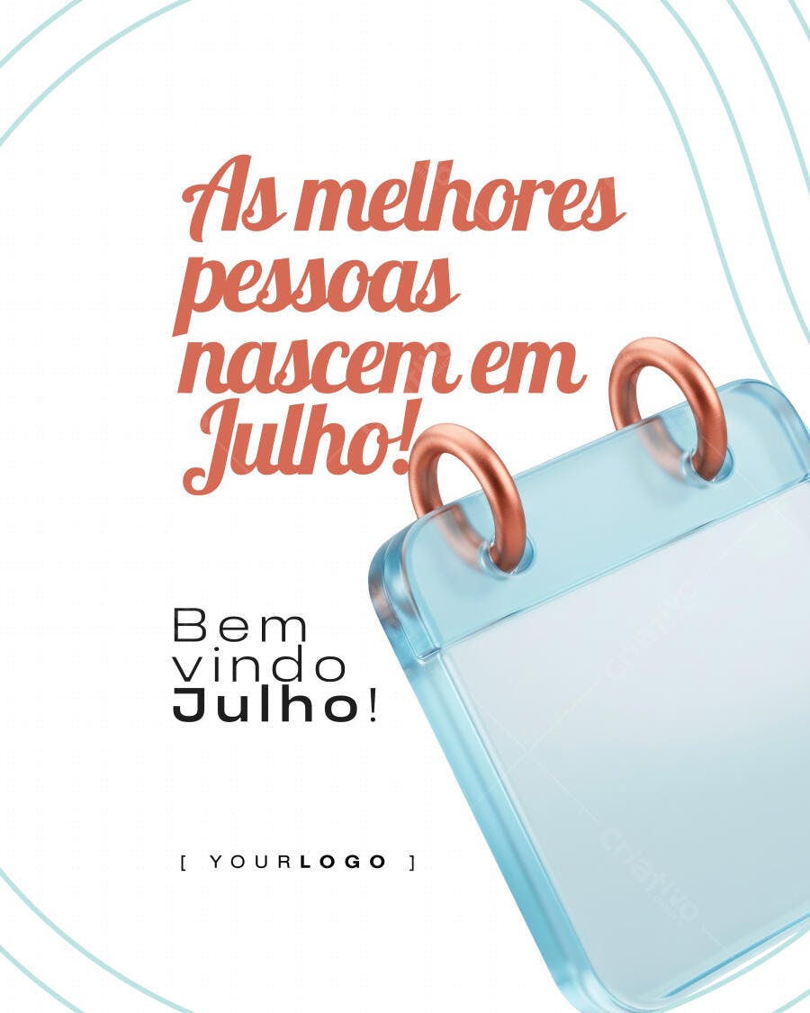 Post Instagram Bem-Vindo Julho Calendário PSD Editável