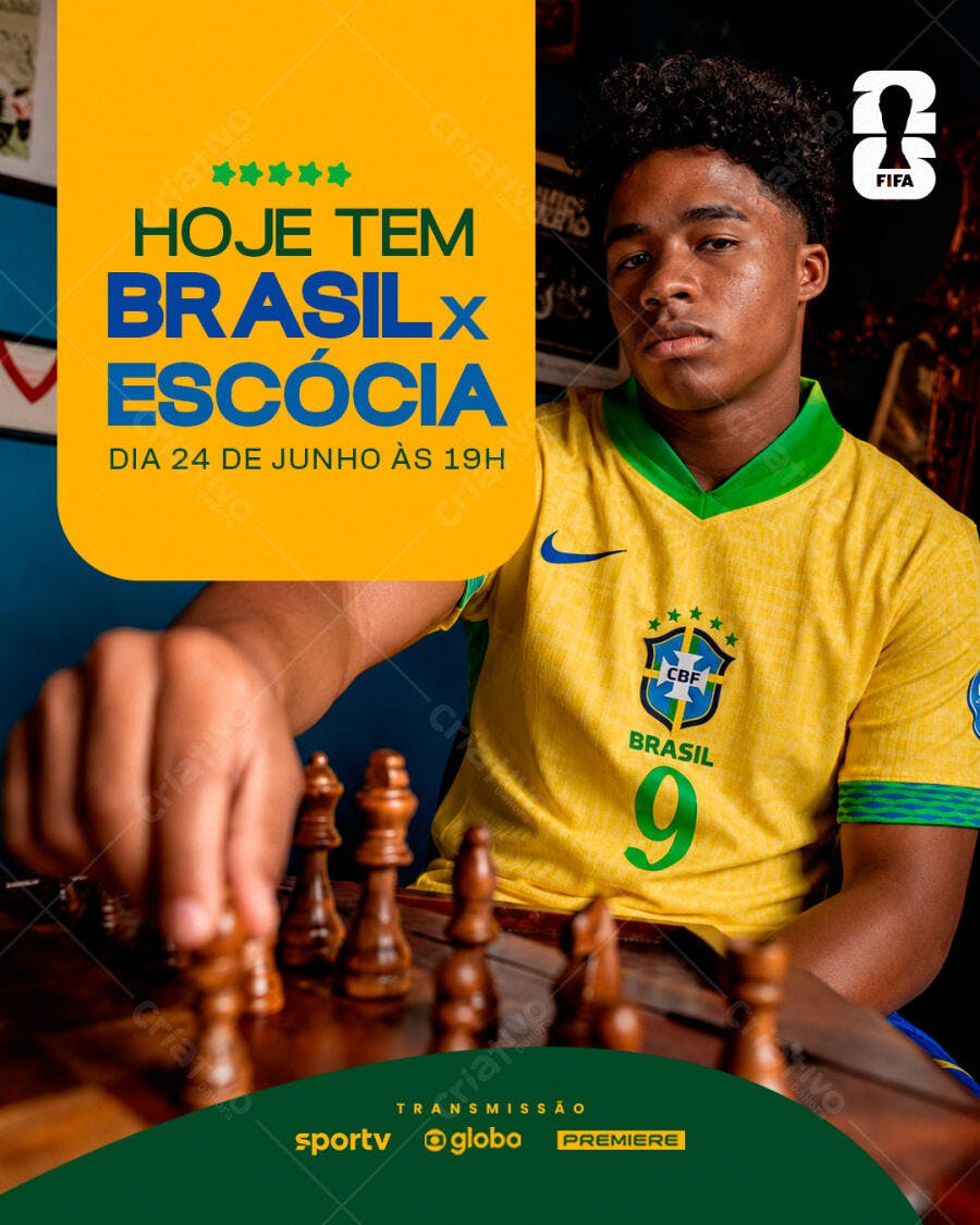 Post Instagram Brasil x Escócia Futebol PSD Editável