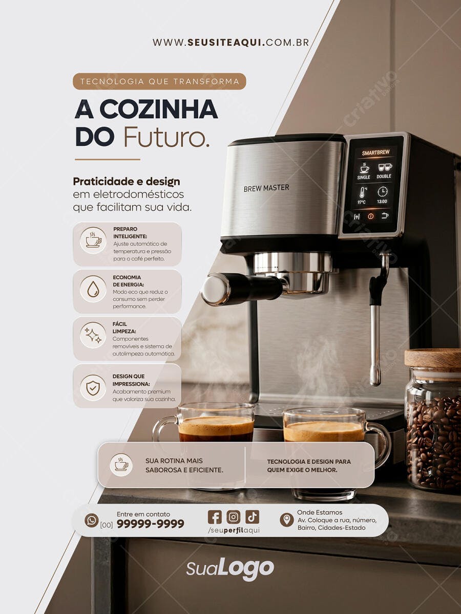 Post Instagram Cafeteria Máquina Café PSD Editável