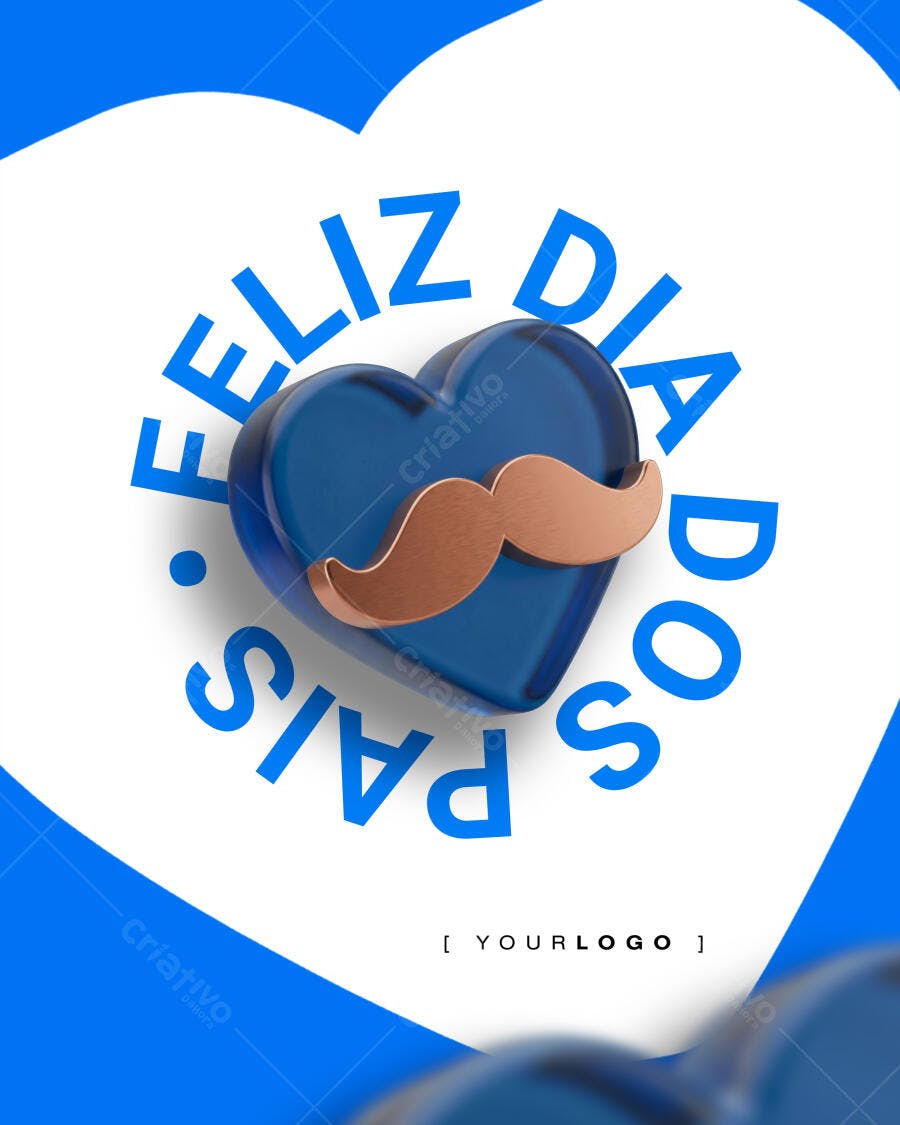 Post Instagram Dia dos Pais Coração Bigode PSD Editável