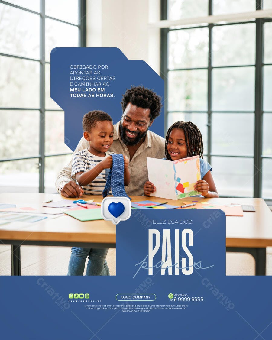 Post Instagram Dia dos Pais Família Azul PSD Editável