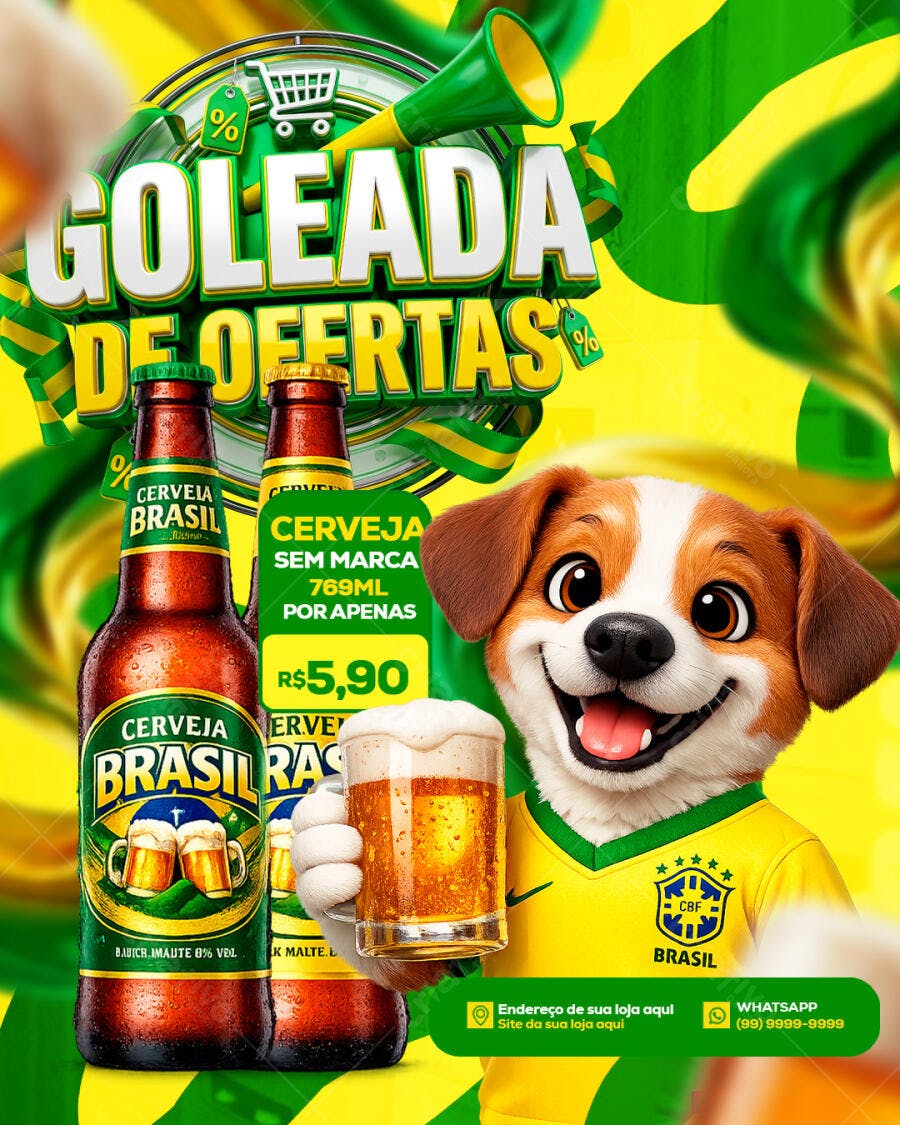 Post Instagram Goleada de Ofertas Copa do Mundo Cerveja PSD Editável