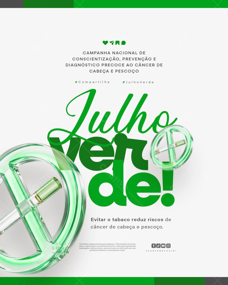 Post Instagram Julho Verde Câncer Cabeça Pescoço PSD Editável