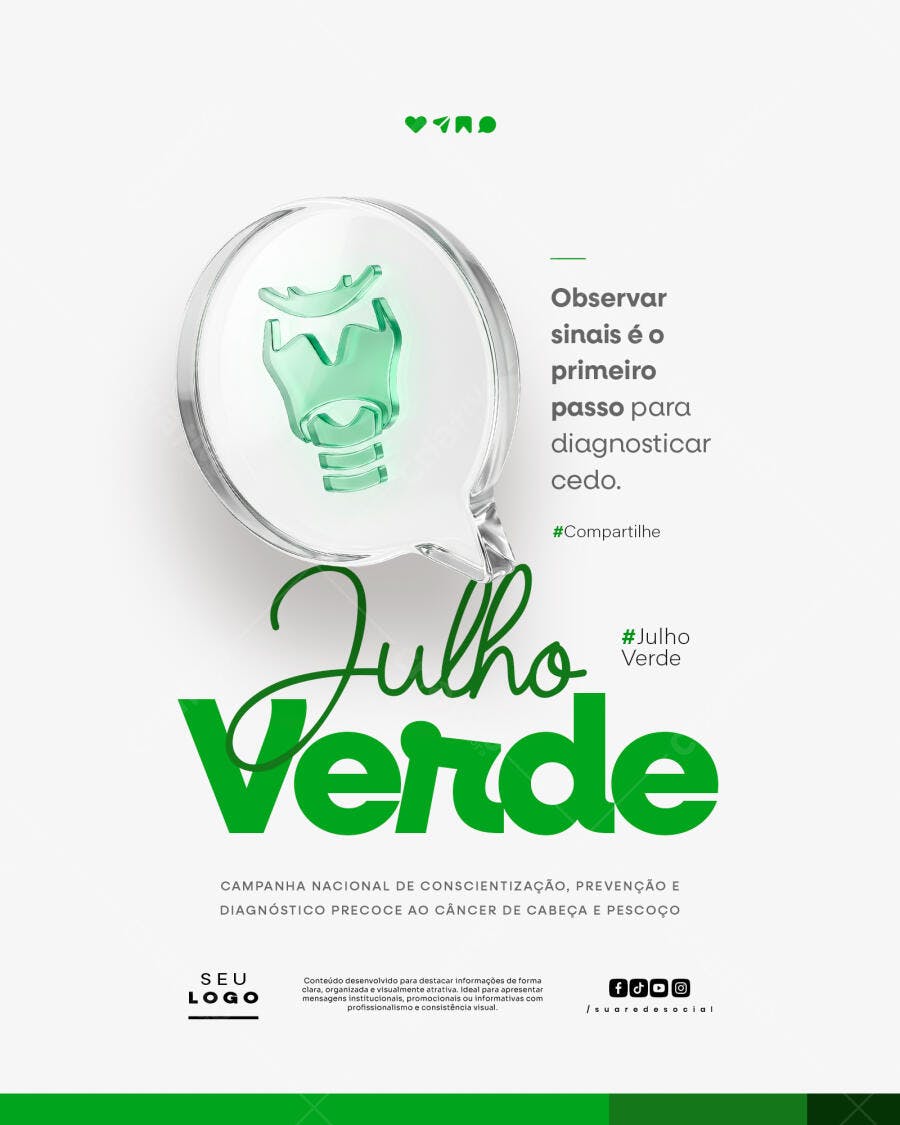 Post Instagram Julho Verde Conscientização Câncer PSD Editável