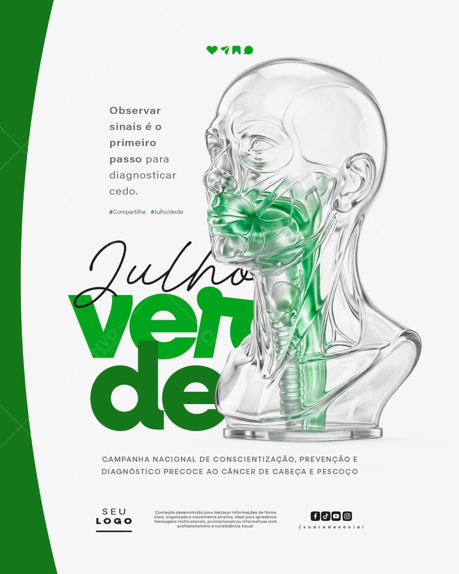 Post Instagram Julho Verde Conscientização Saúde PSD Editável