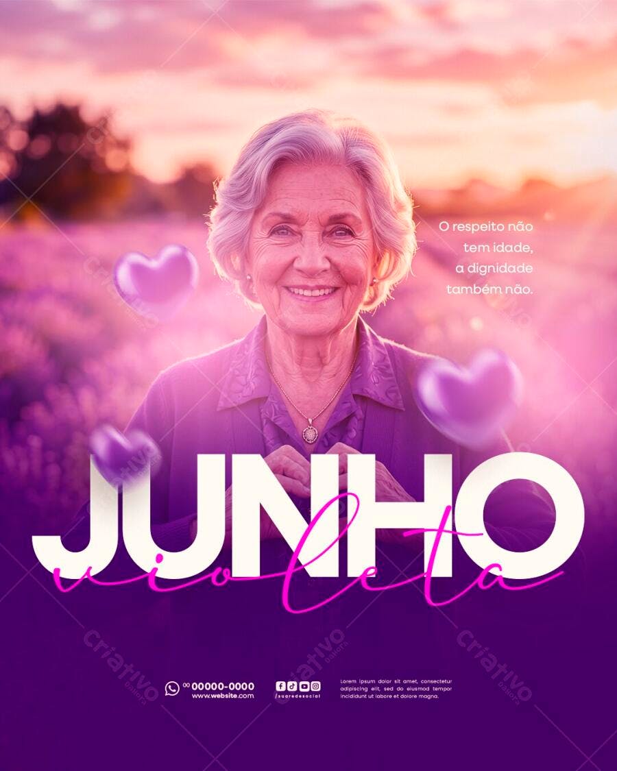 Post Instagram Junho Violeta Idoso PSD Editável