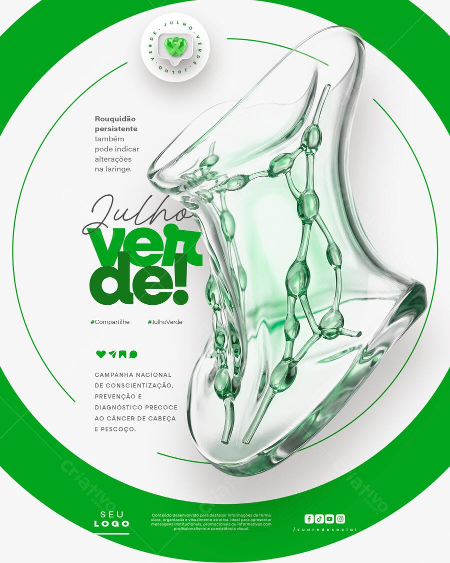 Post Julho Verde Campanha Câncer Cabeça Pescoço PSD Editável