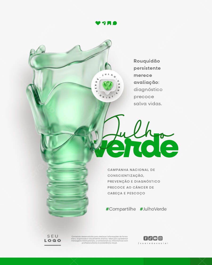 Post Julho Verde Conscientização Câncer Cabeça Pescoço PSD Editável