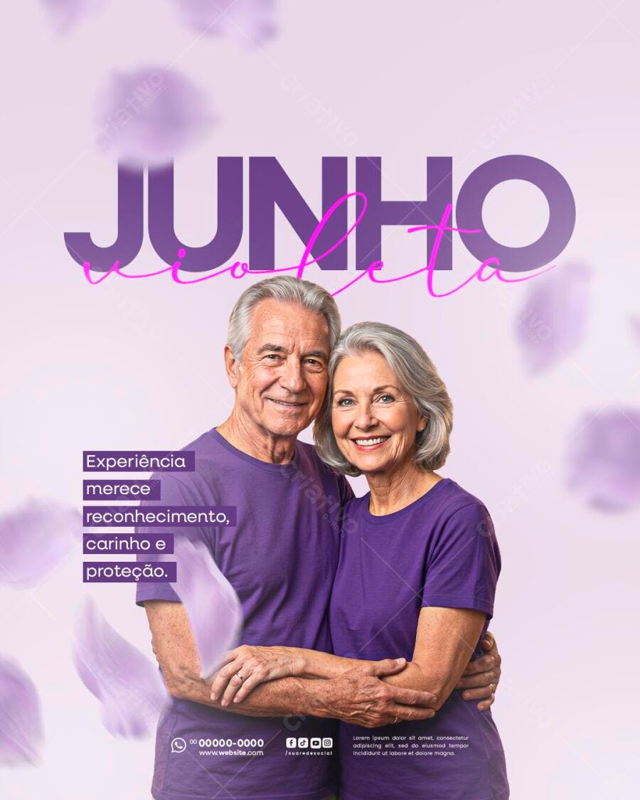 Post Junho Violeta Cuidado Idosos PSD Editável