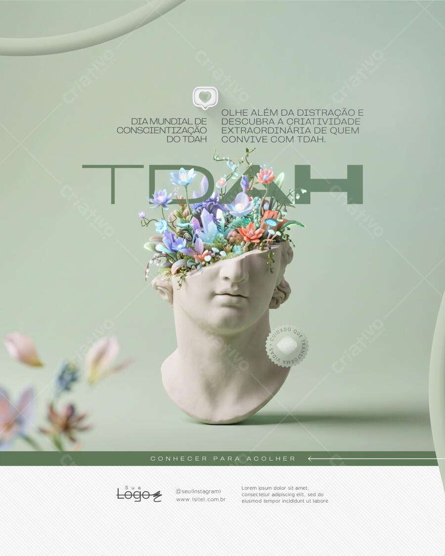 Post TDAH Conscientização Saúde Mental PSD Editável