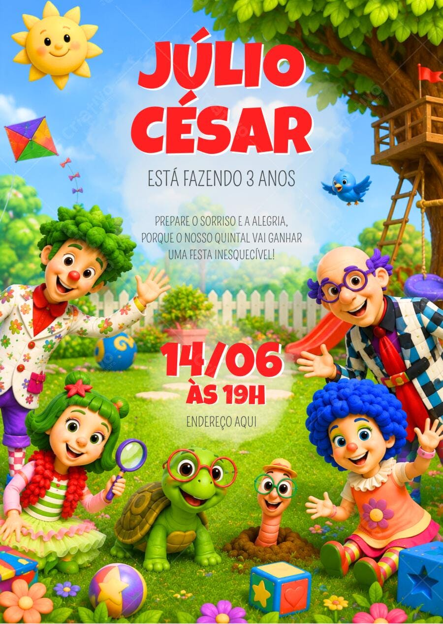 Convite Aniversário Quintal da Cultura 3 Anos Editável