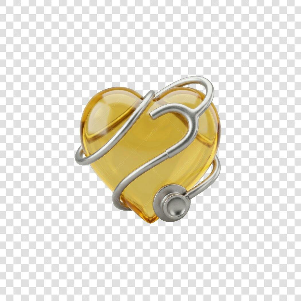 Elemento 3D Coração Estetoscópio Saúde PNG Fundo Transparente