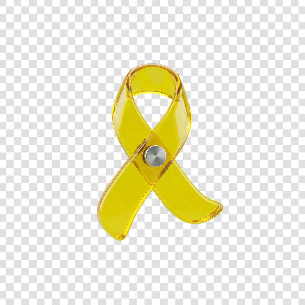 Elemento 3D Laço Amarelo Setembro Amarelo PNG Fundo Transparente