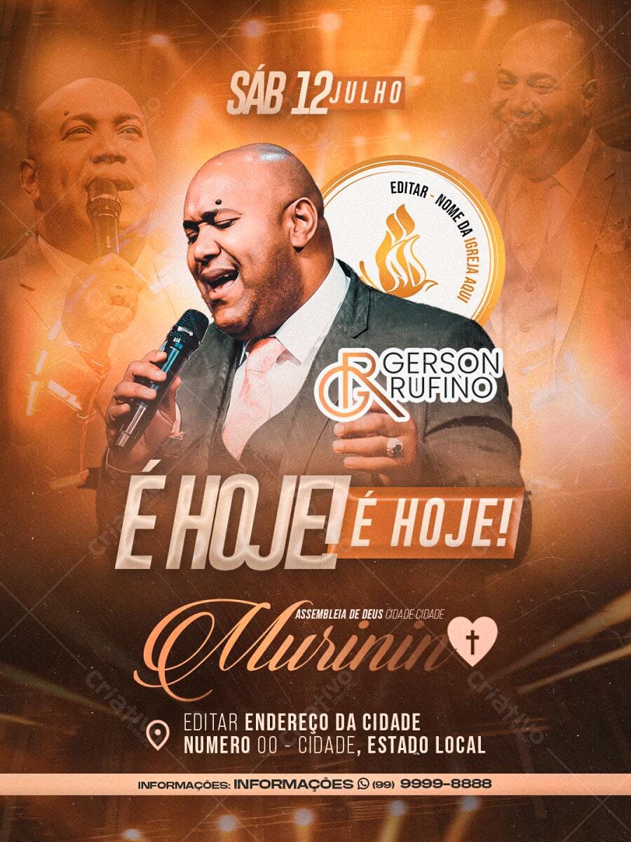Flyer Evento Gospel Igreja Gerson Rufino PSD Editável