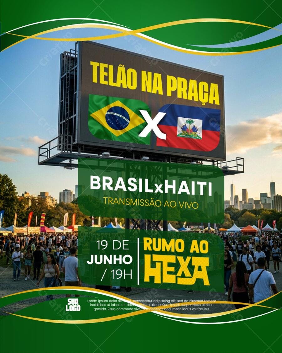 Flyer Telão na Praça Brasil x Haiti Futebol PSD Editável