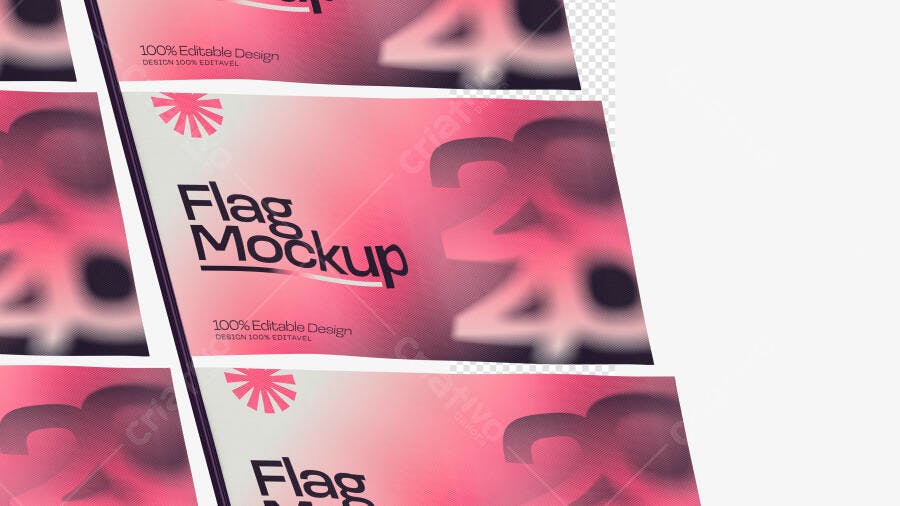 Mockup Bandeira Horizontal Flutuante Fundo Branco Editável