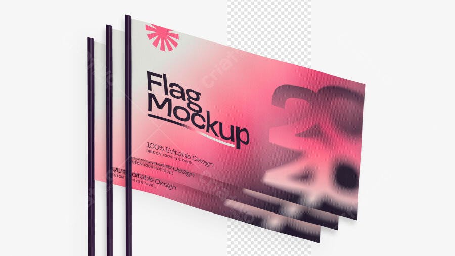 Mockup Bandeira Pequena Mastro Fundo Branco Editável