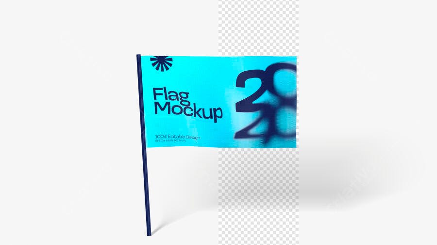 Mockup Bandeira Pequena Tecido Frente Fundo Branco Editável