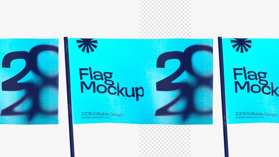 Mockup Bandeira Retangular Haste Frontal Editável