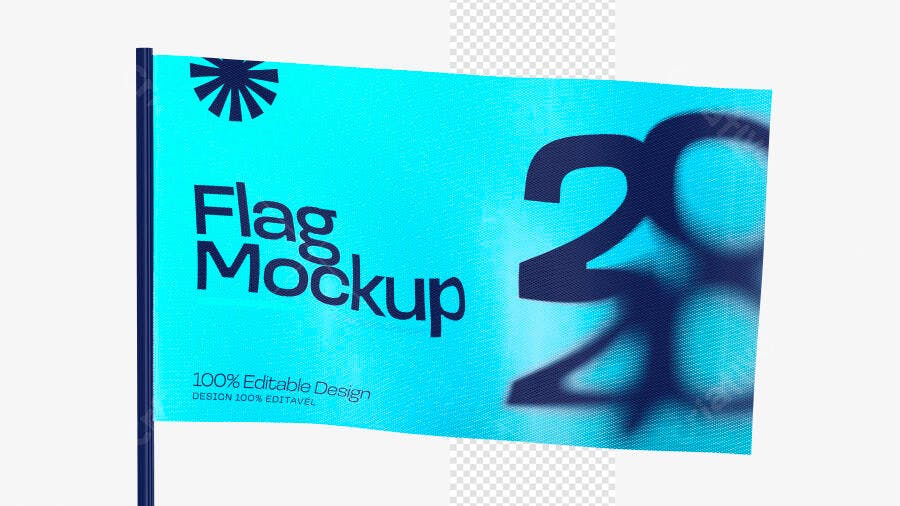 Mockup Bandeira Retangular Haste Fundo Transparente Editável