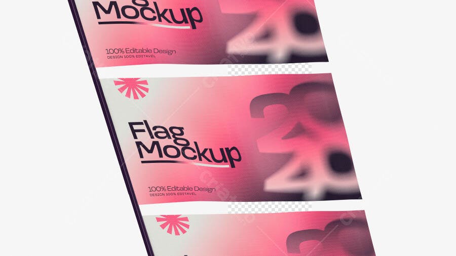 Mockup Bandeira Vertical Display Fundo Branco Editável