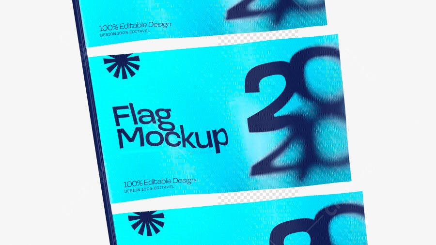 Mockup Bandeira Vertical Retangular Fundo Branco Editável