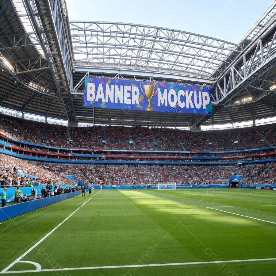 Mockup Banner Estádio Futebol Aéreo Editável