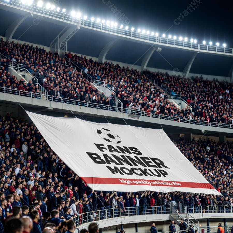 Mockup Banner Torcida Estádio Futebol Editável