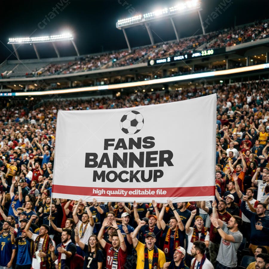 Mockup Banner Torcida Estádio Futebol Editável