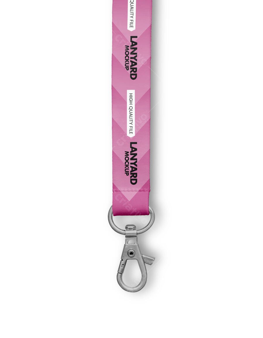 Mockup Lanyard Cordão Crachá Rosa Fundo Branco Editável