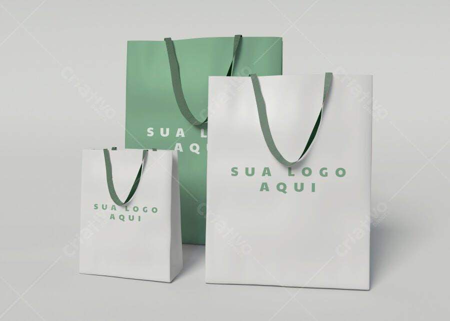 Mockup Sacolas Papel Frontal Fundo Clean Editável