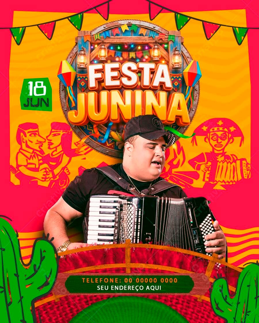 Post Festa Junina Arraial Sanfona PSD Editável