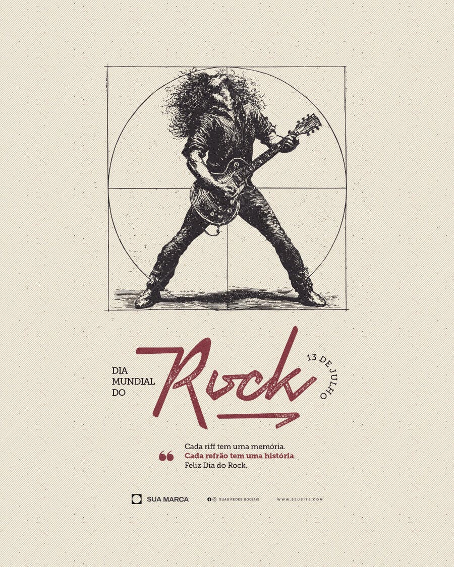 Post Instagram Dia Mundial do Rock 13 de Julho PSD Editável