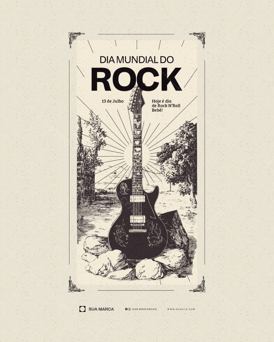 Post Instagram Dia Mundial do Rock 13 de Julho PSD Editável
